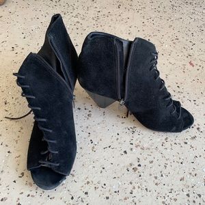 Vince Camuto Black Suede Lace Up Ankle Booties